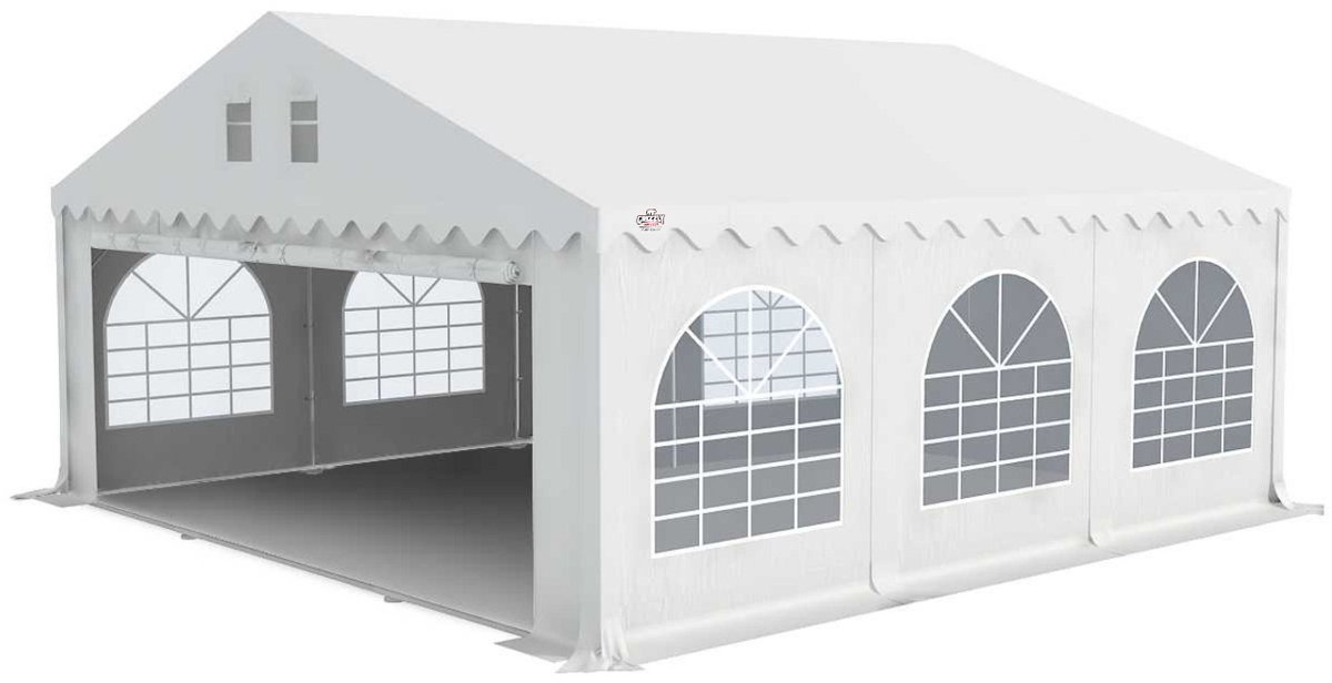 Grizzly Outdoor Partytent 6x6 m PVC doorloophoogte 2.20 m, koperen zeilringen met grondframe Wit
