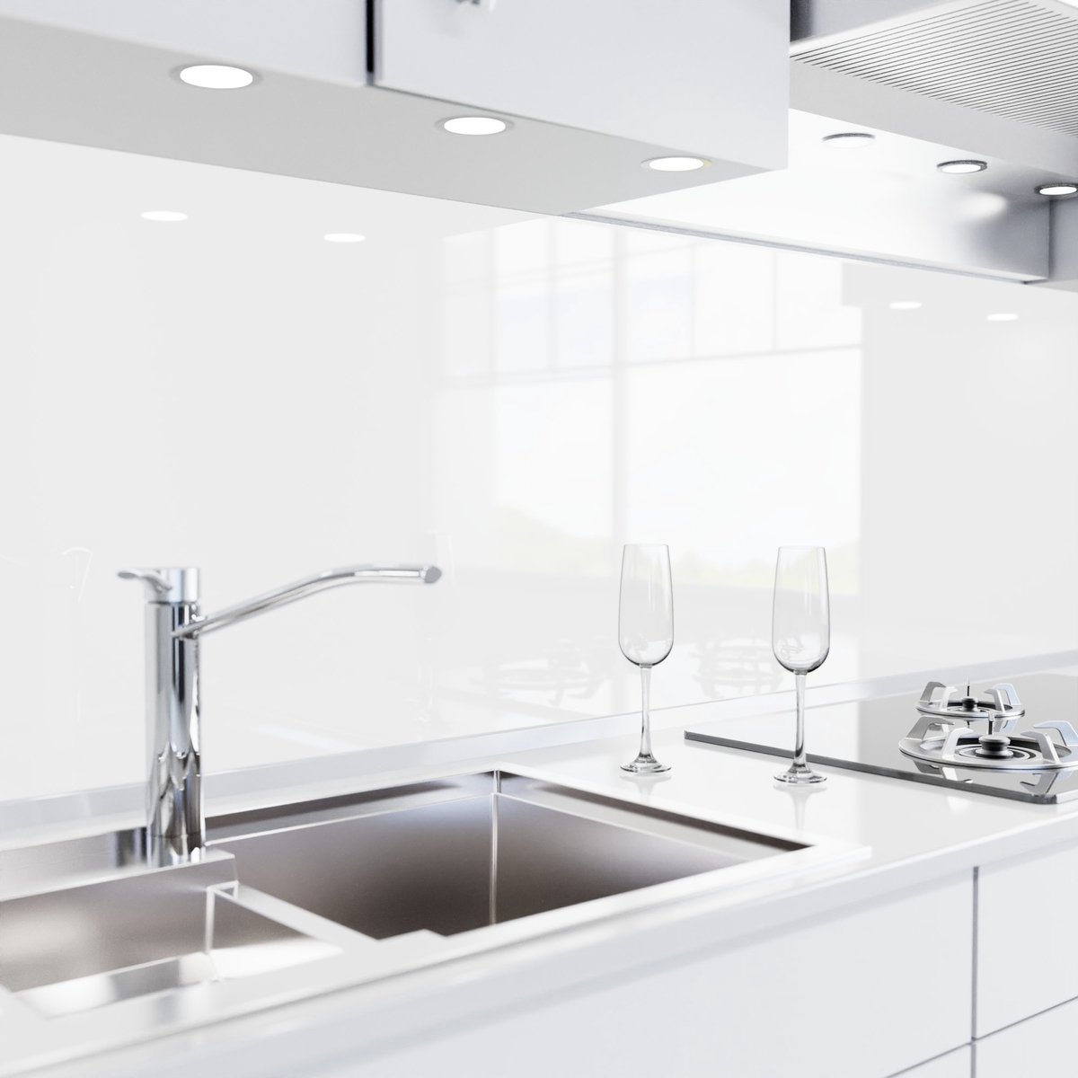 Keuken achterwand zelfklevend – Glaslook – Spatscherm keuken – Verstevigde PET folie – Spatwand fornuis – Muurbeschermer – 0,80 mm - Wit - 400 cm x 80 cm