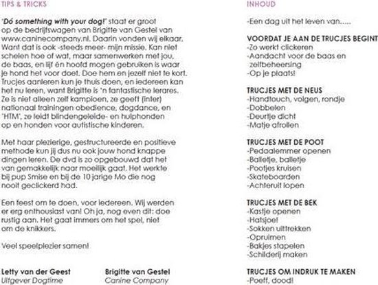 Twee kolommen tekst met tips en tricks voor hondentraining.