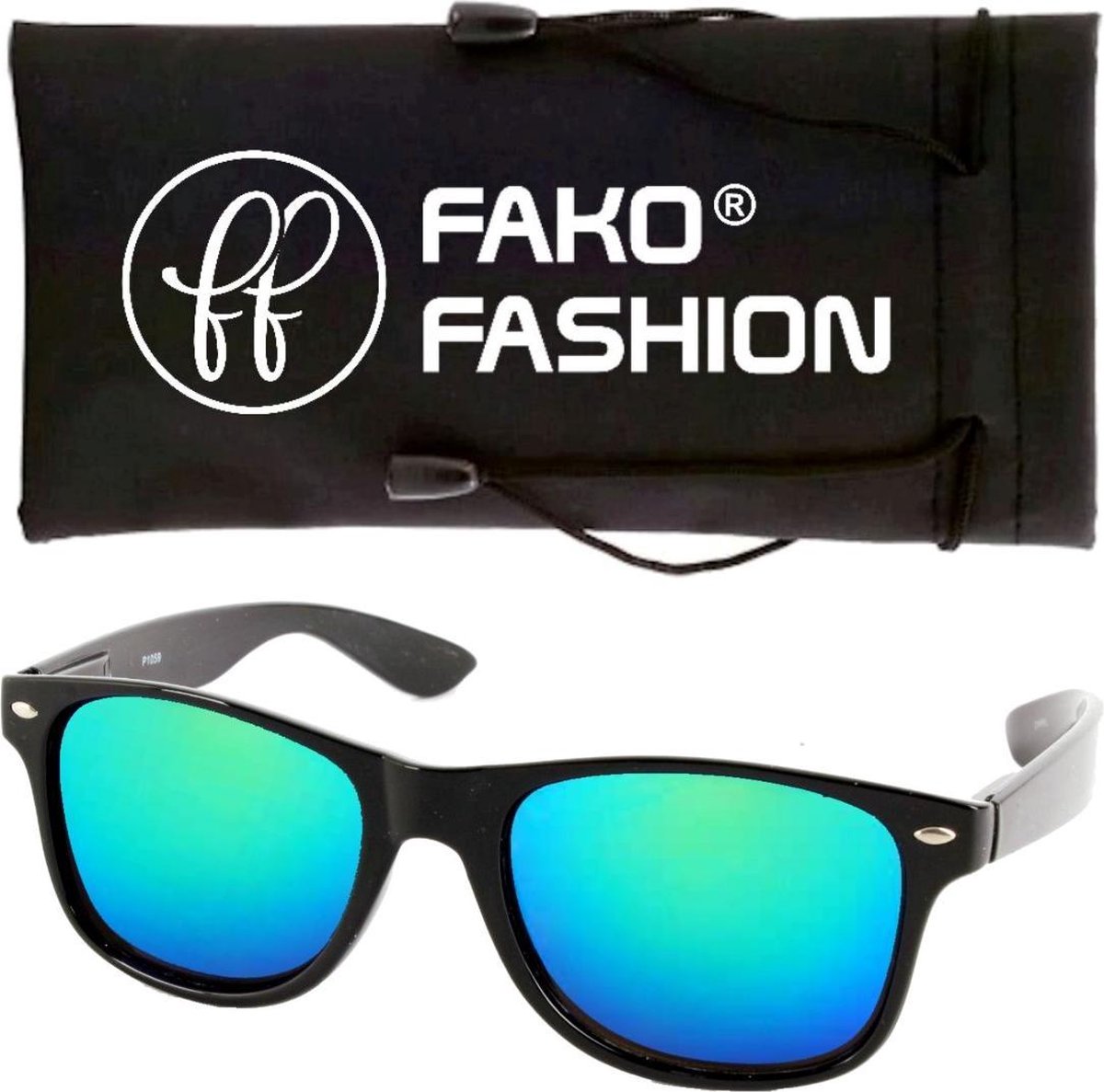 Fako Fashion® - Zonnebril - Zwart - Spiegel Blauw/Groen