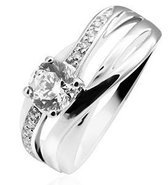 Schitterende Zilveren Brede Ring met Swarovski ® Zirkonia"s 19.75 mm. (maat 62) model 118