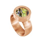 Quiges RVS Schroefsysteem Ring Rosékleurig Mat 18mm met Verwisselbare Multi Groen Schelp 12mm Mini Munt