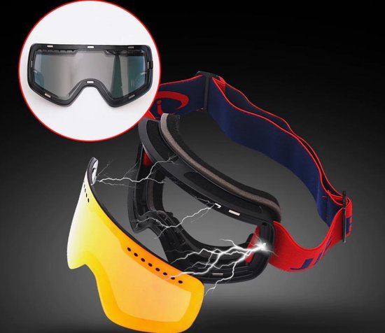 Skibril snowboard Goggles met magnetische lens spiegel black frame zwart Y  type 6 Cat.... | bol.com