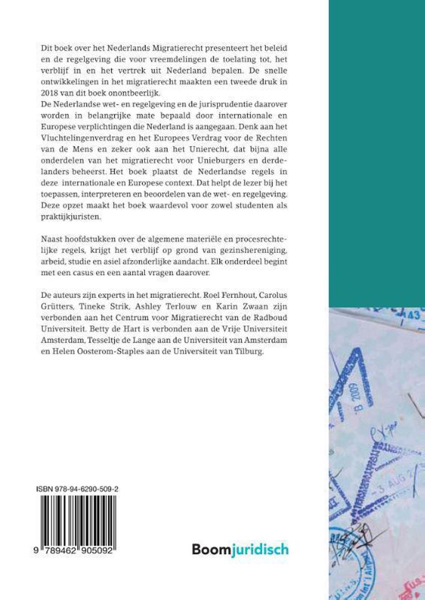 Achterkant boek met ISBN en uitgever Boom Juridisch. Met stempels.