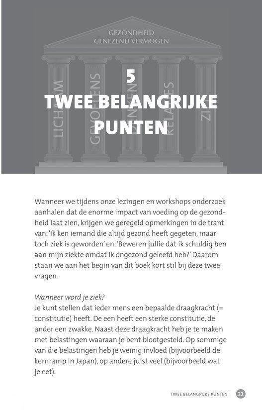 Pagina met de titel "Vijf belangrijke punten" met een afbeelding van een gebouw met pilaren.