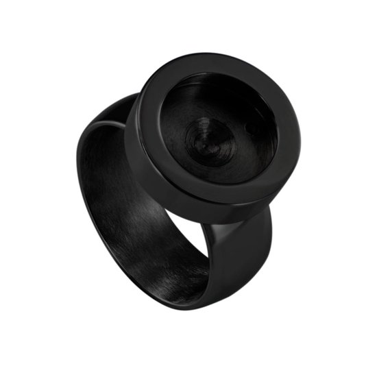Quiges RVS Schroefsysteem Ring Zwart Glans 20mm met Verwisselbare Zandsteen Blauw 12mm Mini Munt