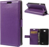 Litchi Cover wallet case hoesje Sony Xperia X paars