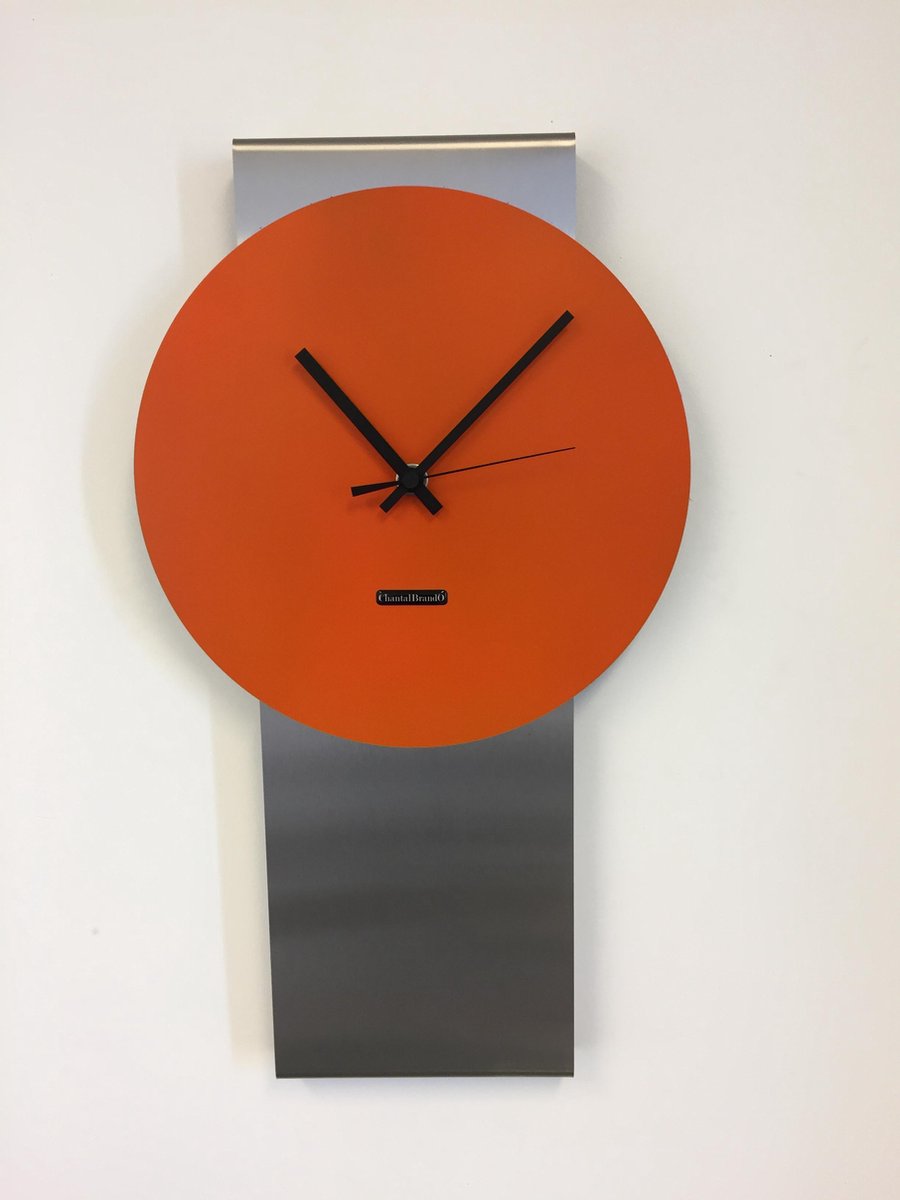 Wandklok Pendulum Orange Modern Dutch Design