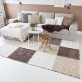 Hoogpolig vloerkleed shaggy Trend blokken - mokka 60x110 cm