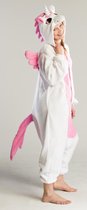 KIMU Onesie Wit Roze Pegasus Pak - Maat 128-134 - Pegasuspak Kostuum Unicorn - Kinder Dierenpak Zacht Huispak Jumpsuit Pyjama Meisje Festival