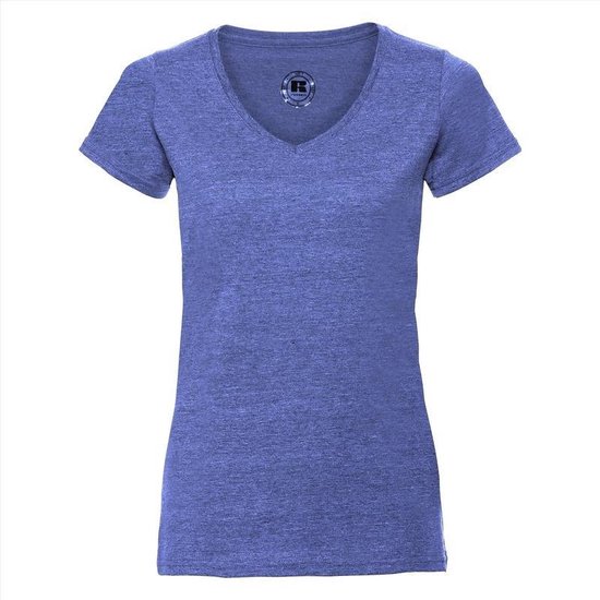 Basic V-hals t-shirt vintage washed denim blauw voor dames - Dameskleding t- shirt... | bol