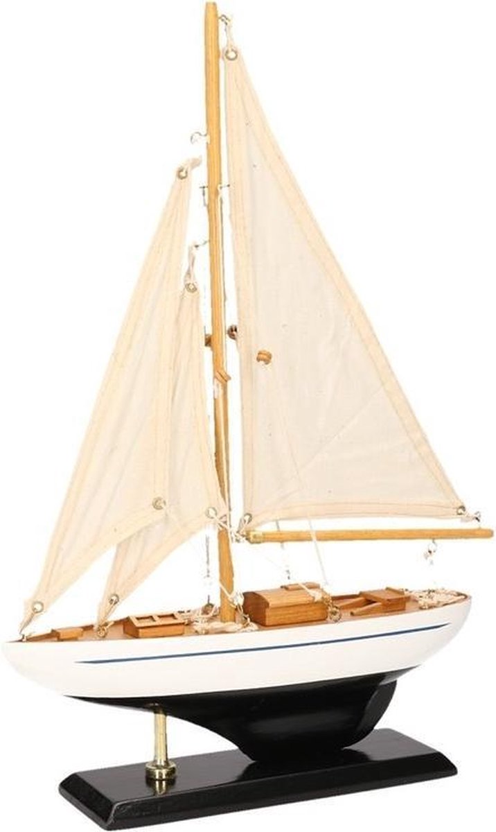 Schaalmodel zeilboot donkerblauw met wit 26 cm - Miniatuur schepen | bol.com