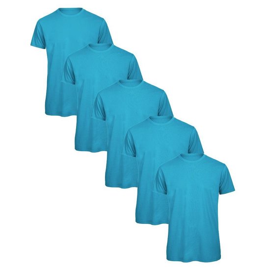 Senvi 5 pack T-Shirt -100% biologisch katoen - Kleur: Azure Blauw - M