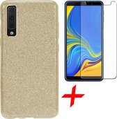 Glitter Hoesje voor Samsung Galaxy A7 (2018) Siliconen TPU Case Goud + Screenprotector Tempered Gehard Glass van iCall