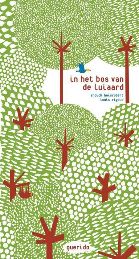 Voorpagina van kinderboek 'in het bos van de Luiaard'. Groen met bomen, vogels en een luiaard.