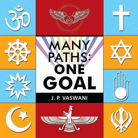 Couverture du livre 'Many Paths: One Goal' avec des symboles religieux sur fond coloré.