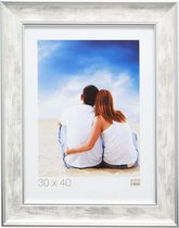 Deknudt Frames S873E1  60x80cm Klassieke houten kader in wit met zilverkleurige buitenbies