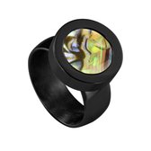 Quiges RVS Schroefsysteem Ring Zwart Glans 20mm met Verwisselbare Multi Groen Schelp 12mm Mini Munt