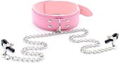 Banoch - Collar + Clamps Girly Pink - roze halsband met tepelklemmen