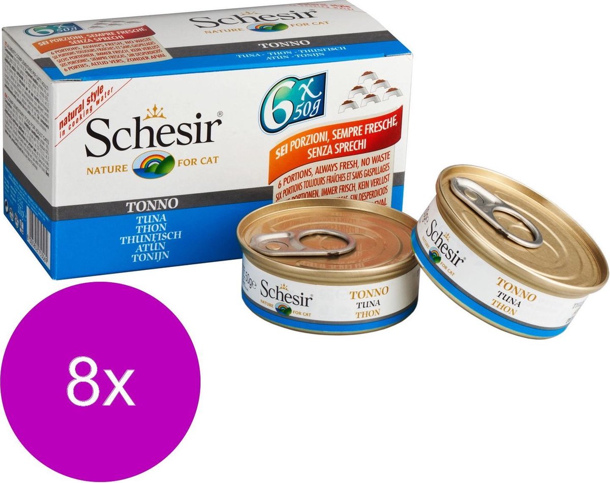 Schesir Kat Mp Blik Gekookt 6×50 g – Kattenvoer – 8 x Tonijn&Naturel