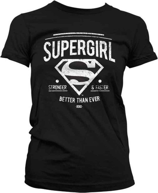 Supergirl - Stronger & Faster dames T-shirt zwart - Superhelden merchandise strips - XXL - Hybris