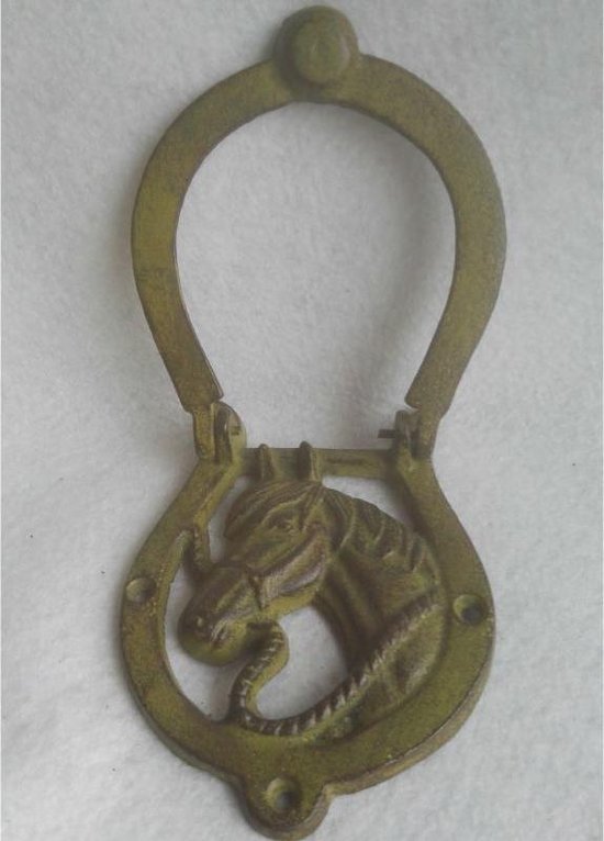 Gietijzeren deurklopper met paardenhoofd hoefijzer - gietijzer - paard