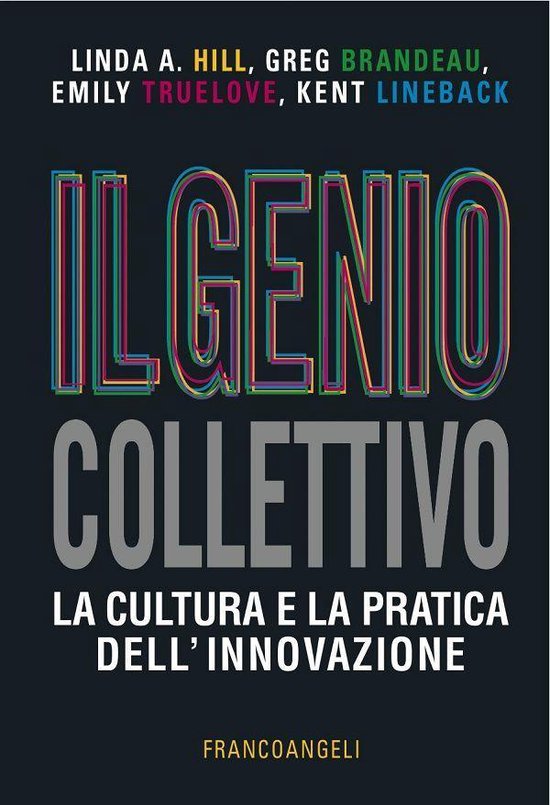 Livre 'Il Genio Collettivo' avec les noms des auteurs en haut et le titre 'Il Genio Collettivo' en lettres colorées.