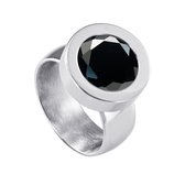 Quiges RVS Schroefsysteem Ring Zilverkleurig Glans 19mm met Verwisselbare Geslepen Zirkonia Zwart 12mm Mini Munt