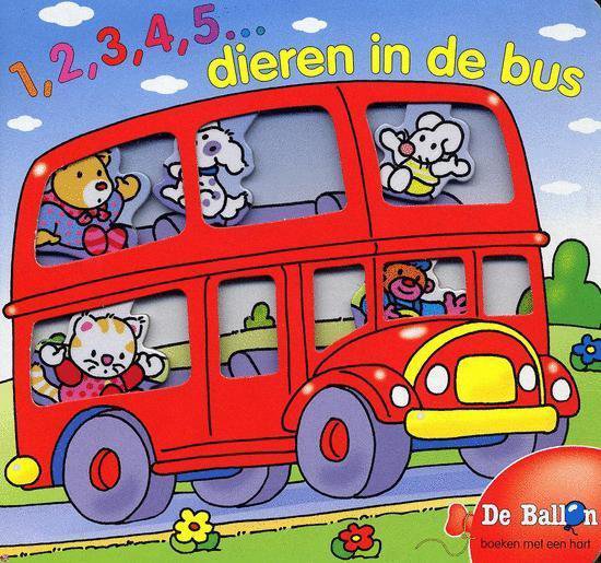 Cover van het boek '1, 2, 3, 4, 5 dieren in de bus'