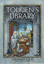 Boekomslag van Tolkien's Library: An Annotated Checklist, met een illustratie van een oude man met een baard bij een bureau met boeken.