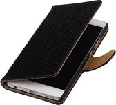 Zwart Slang booktype wallet cover hoesje voor Huawei P9 Plus