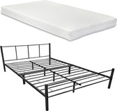 Metalen bed Rene - Met bedbodem - Met matras - Zwart - 160x200 cm - Modern design