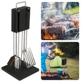 Cheqo® Luxe RVS Barbecue Gereedschap Set met Standaard - BBQ GRill Set - Barbecuegerei - BBQ Accessoires
