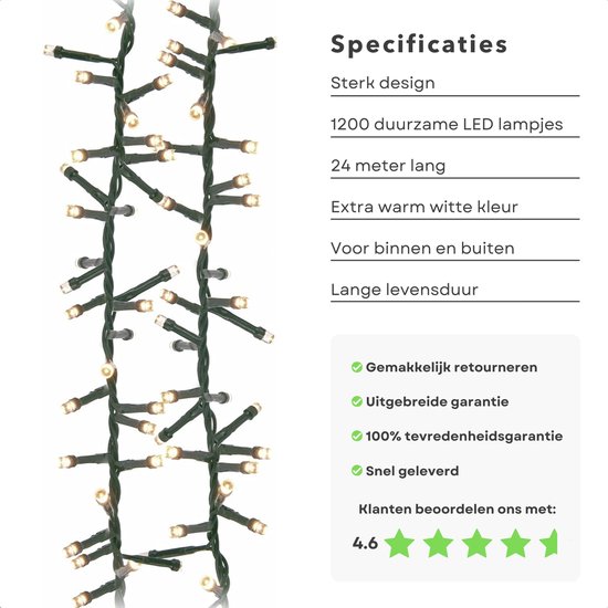 Micro clusterverlichting - 8 m - 400 koud witte ledlampjes - 8 functies Ideaal voor een kerstboom van 100 tot 150 cm