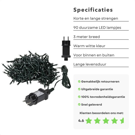 Cheqo® IJspegel Verlichting voor Buiten en Binnen - Lichtgordijn - Gordijnverlichting - Kerstverlichting - Ijspegelverlichting - 90 LED's - 3 meter - warm wit - Cheqo