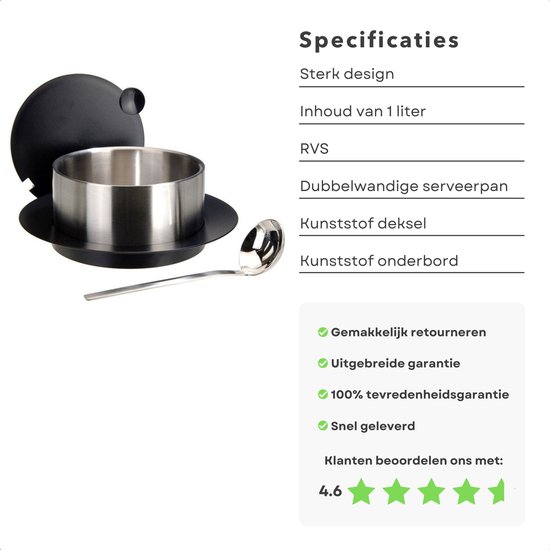 Hoogwaardige roestvrijstalen serveerpan - 28 cm - met geïsoleerde