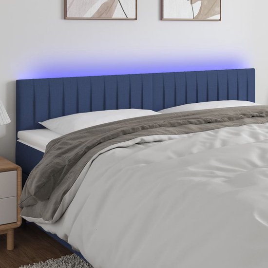 Tête de lit The Living Store - Lumière LED- Ajustable - Blauw - 180 x 5 x 78/88 cm - Tissu - Bois - Instructions de montage - USB