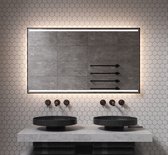 Badkamerspiegel met directe en indirecte verlichting, verwarming, instelbare lichtkleur, dimfunctie en mat zwart frame 120x70 cm