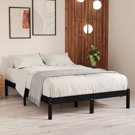 The Living Store Houten bedframe - 160x200 cm - massief grenenhout - zwart