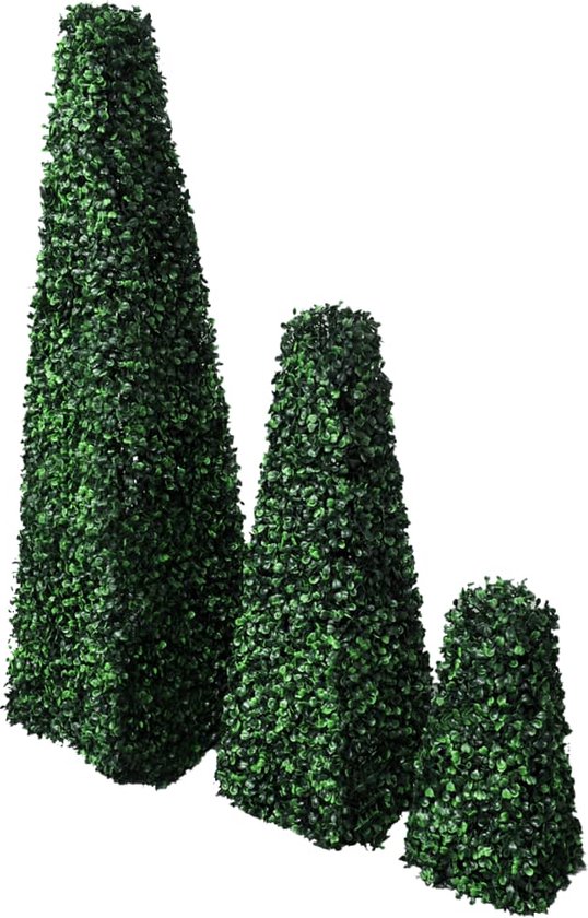 The Living Store Buxus Set - Piramidevormig - Kunststof - Gemengd groen - 3 stuks