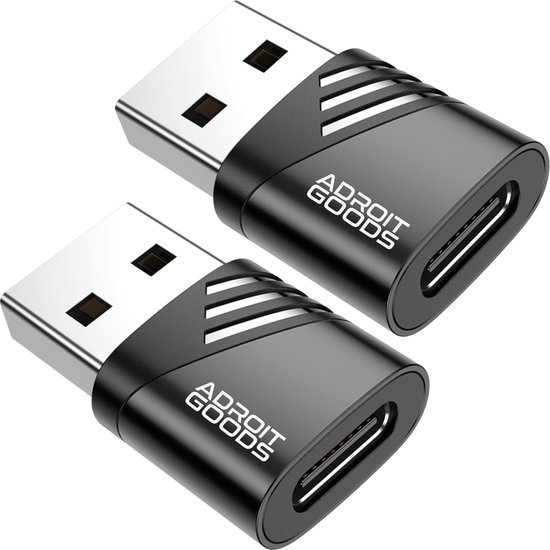 AdroitGoods 2x USB-A naar USB-C Adapter - USB 3.1 - Converter - Aluminium Zwart