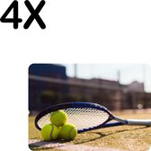 BWK Luxe Placemat - Tennisballen Onder Tennis Racket - Set van 4 Placemats - 35x25 cm - 2 mm dik Vinyl - Anti Slip - Afneembaar