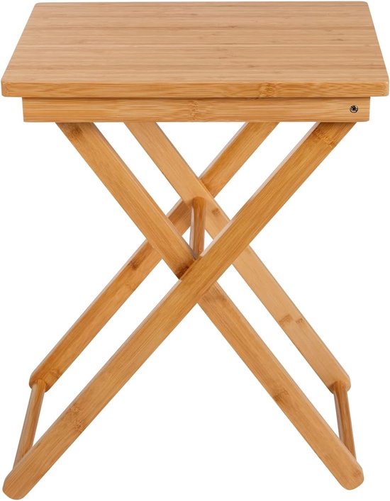 Table pliante Maui en bambou, table d'appoint pratique pour l'intérieur et table à manger pour l'extérieur dans le jardin avec surface laquée, table de balcon pliante peu encombrante en bambou, 42 × 52 × 30 cm