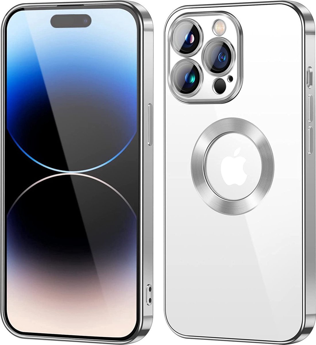 iPhone 15 Pro hoesje Magnetisch Met Lens beschermer – Transparant/ Zilver - Magneet hoesje MagSafe voor iPhone 15 Pro