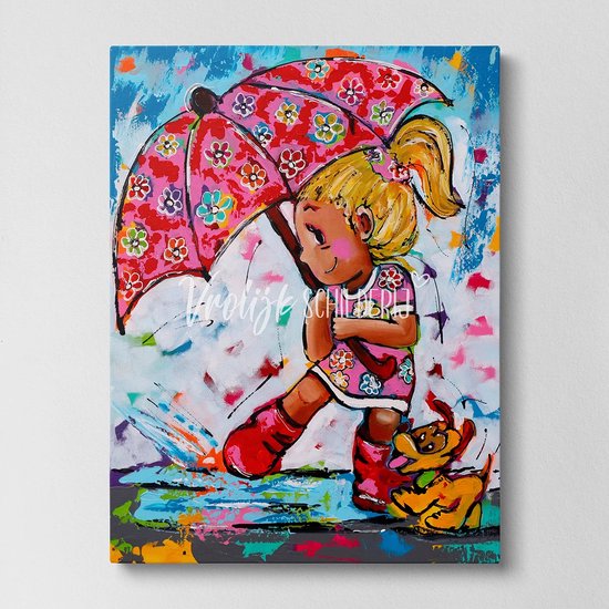 Gekleurde regen Canvas Foto's Banksy Style Street Art Grafiti Poster En Prints Canvas Kunstwerk Aan De Muur Kunst Woondecoratie 80x140cm (31x55in) met frame