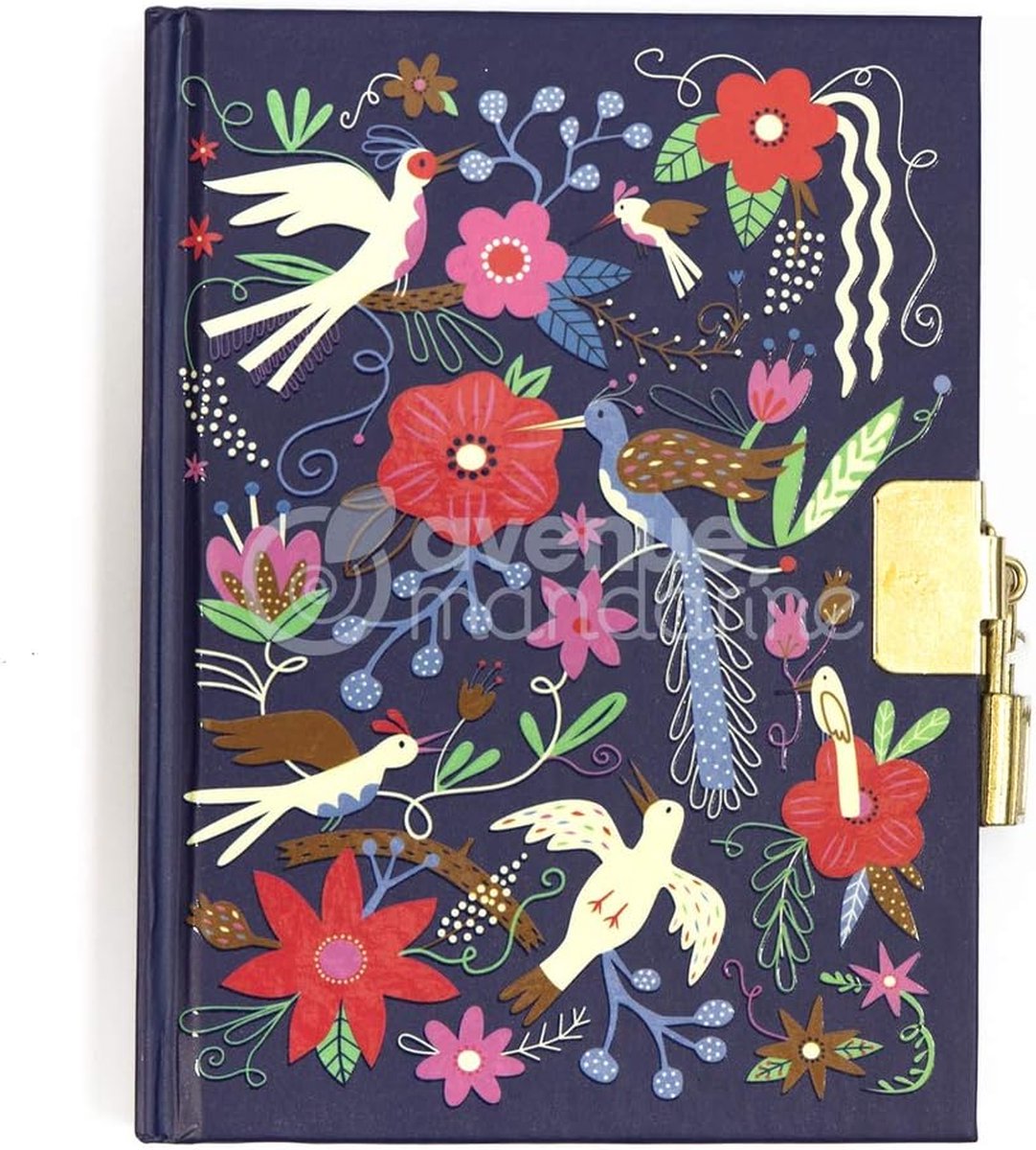 dagboek, 120 vellen, gelinieerd, 11x14cm, 1 stickervel, met slot en bladwijzers, vogels en bloemen blauw, 1 stuk