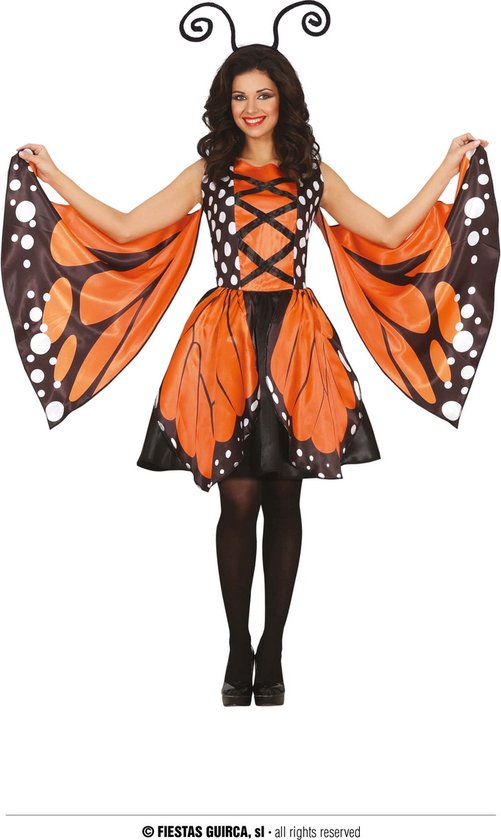 Guirca - Vlinder Kostuum - Hollandse Dagvlinder - Vrouw - Oranje - Maat 42-44 - Carnavalskleding - Verkleedkleding