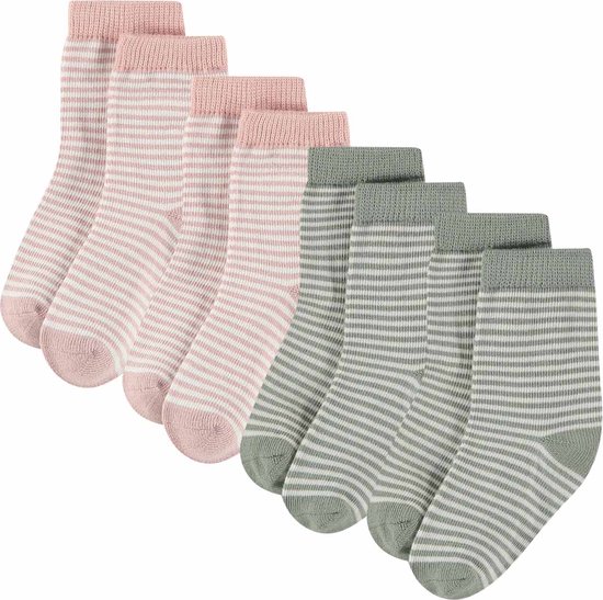 Comfortabel & Zijdezacht Bamboo Basics Charley - Bamboe Baby Sokken (Multipack 4 stuks) - Roze & Groen - 6-12 Maanden