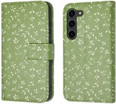 iMoshion Hoesje Met Pasjeshouder Geschikt voor Samsung Galaxy S23 - iMoshion Design Bookcase smartphone - Groen / Green Flowers