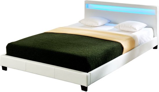 Bed Aubree - met LED verlichting - Bedbodem - 180x200 cm - Wit - Modern Design